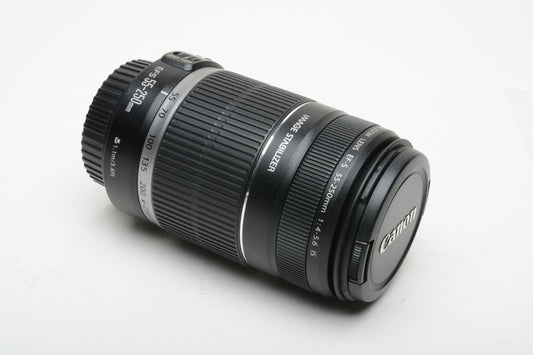 Canon EF-S 55-250mm f4-5.6 IS zoom lens, caps, very clean