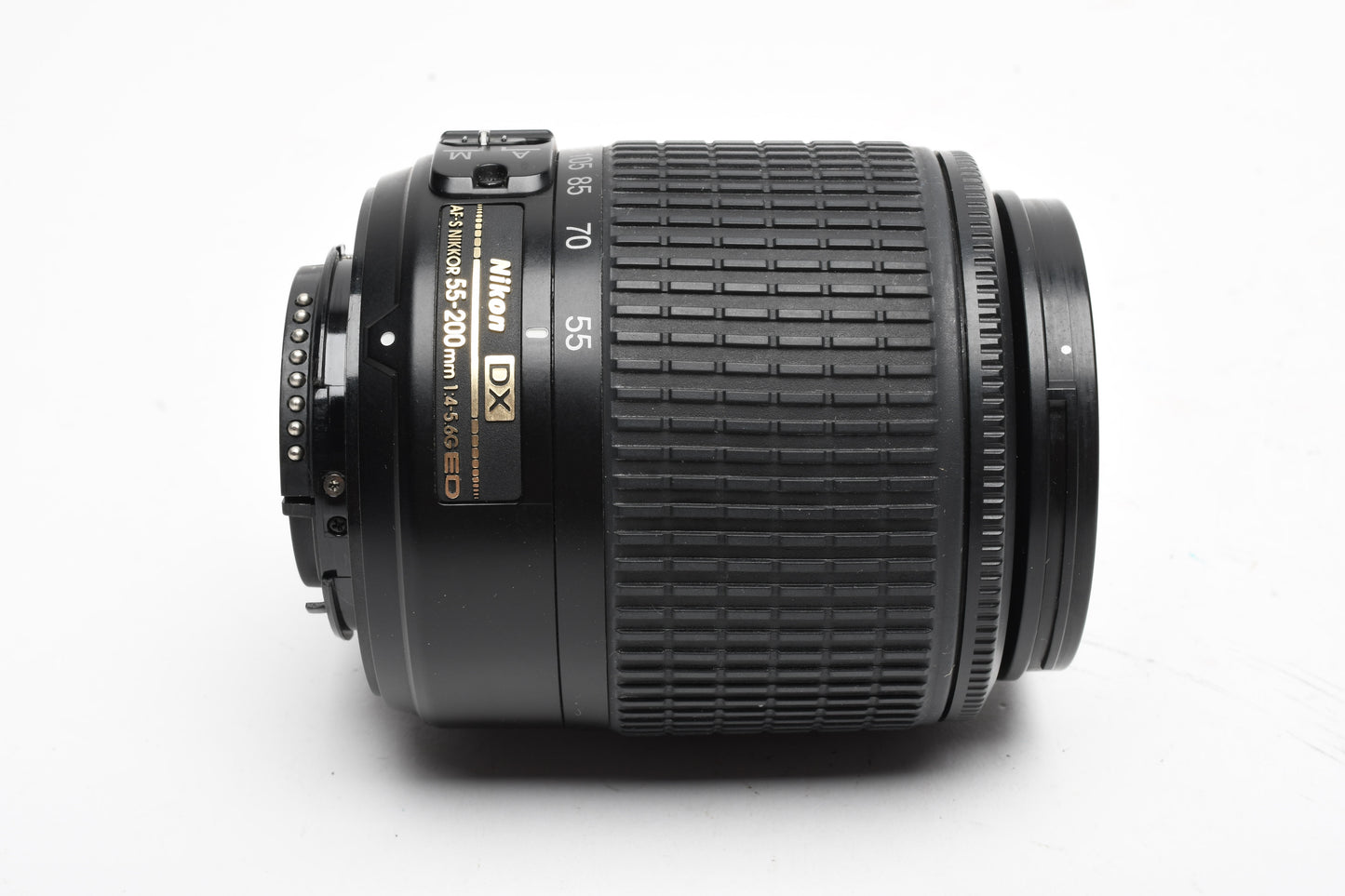 Nikon AFS Nikkor 55-200mm F4-5.6G ED DX zoom lens, caps, pouch, manual