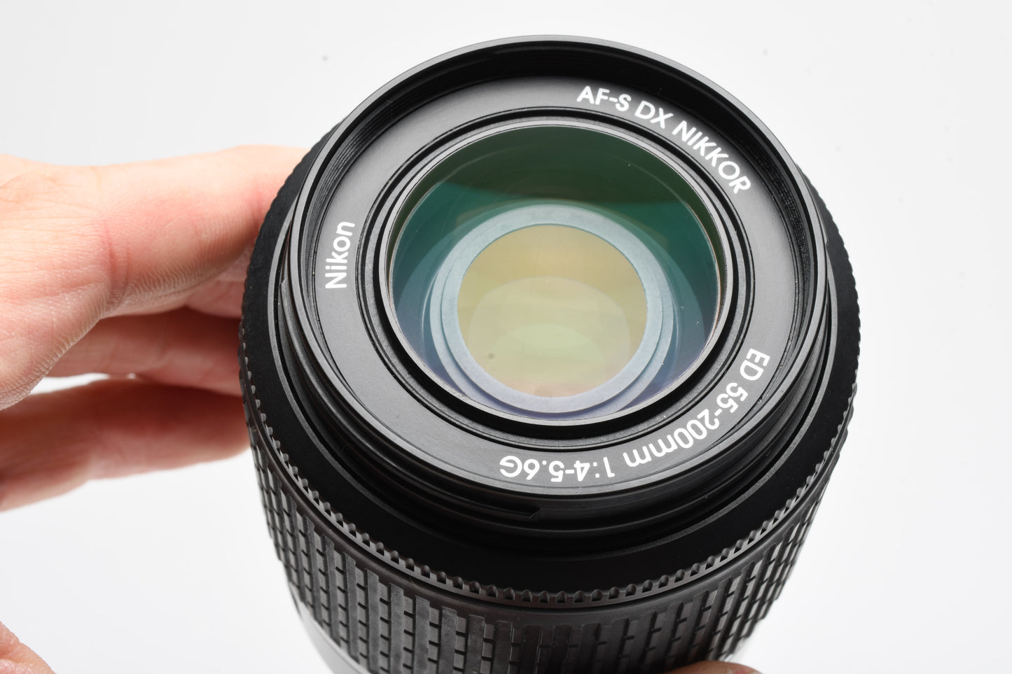 Nikon AFS Nikkor 55-200mm F4-5.6G ED DX zoom lens, caps, pouch, manual