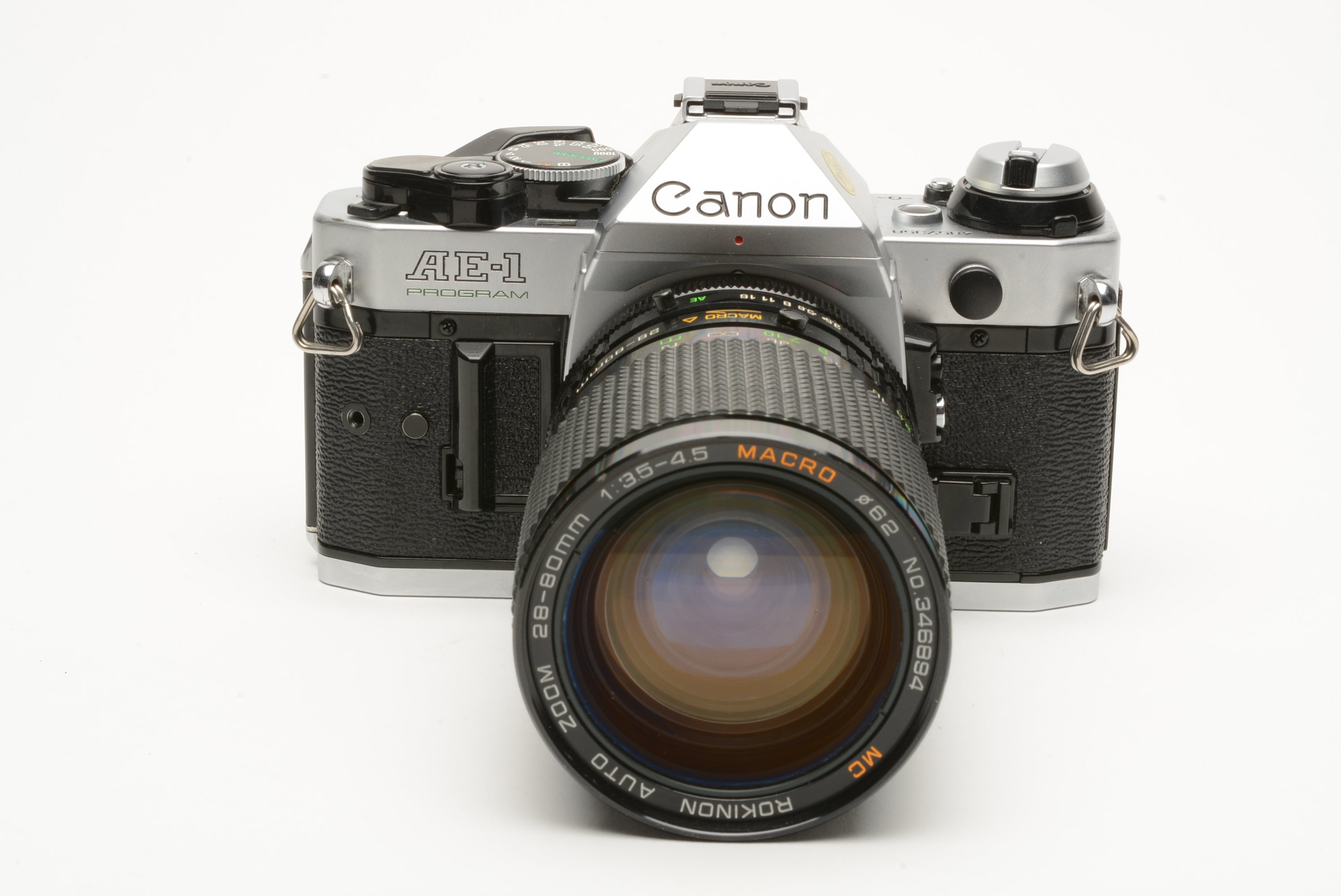 Canon AE-1 Program w/Rokinon 28-80mm f3.5-4.5 macro zoom FD lens