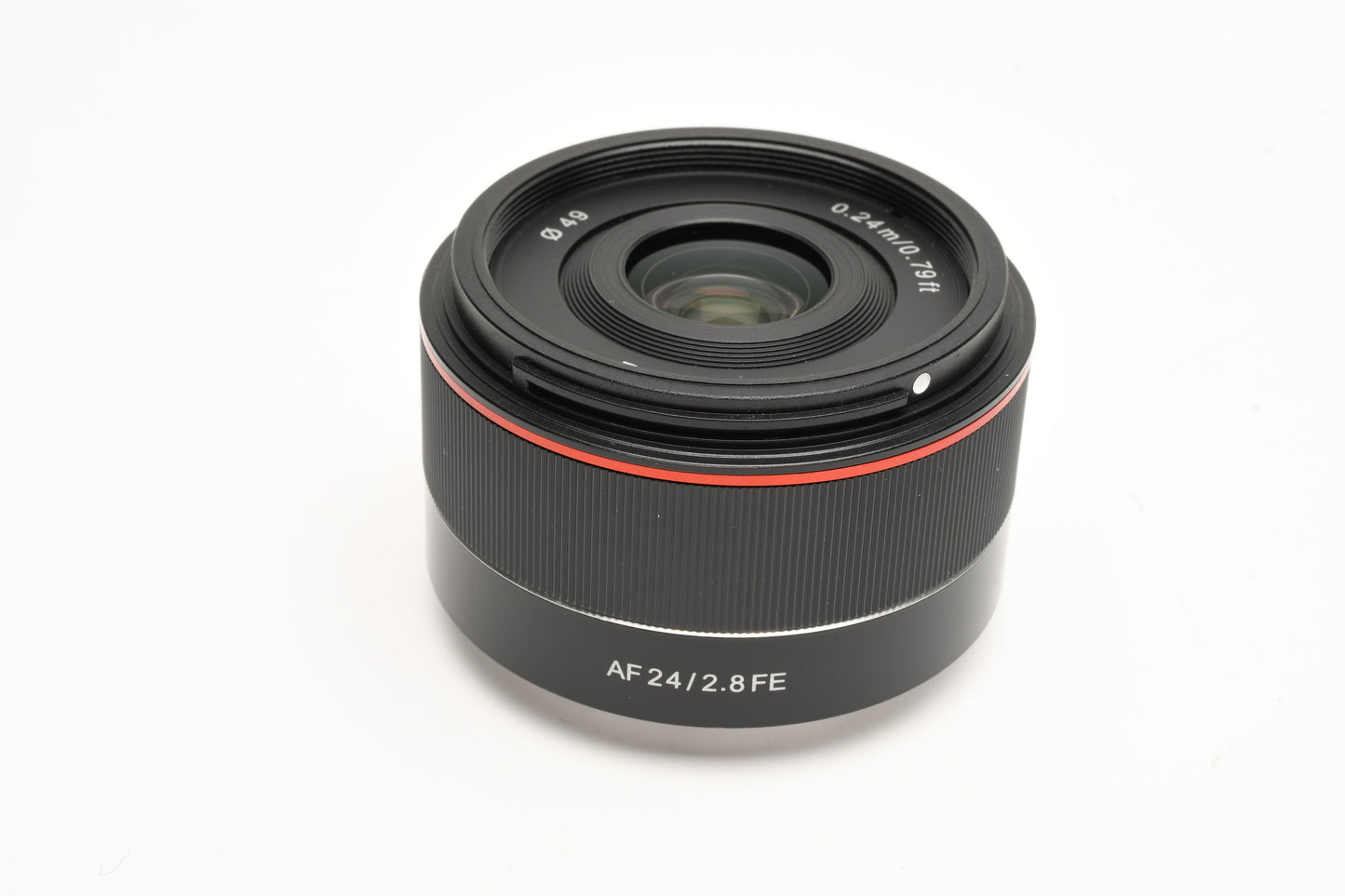 Samyang AF 24mm f2.8 FE Lens for Sony E Mount, Case, hood, caps, Mint-