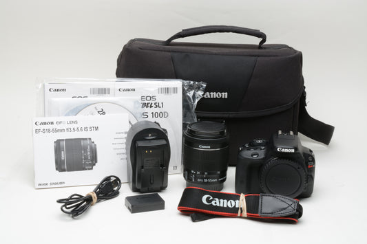 Canon Rebel SL1 DSLR w/18-55mm. f3.5-5.6 IS STM zoom, case, batt+charger+manuals