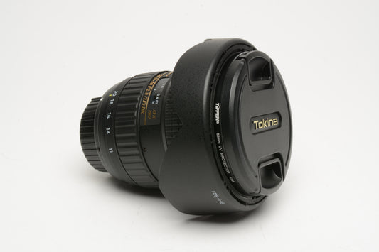 Tokina SD 11-20mm f2.8 IF DX Asph. for Nikon Mount, Hood, Caps, UV, Mint-