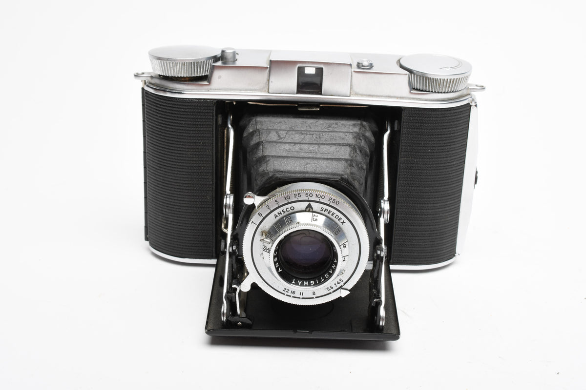 Ansco Speedex Folding Camera 90mm F4.5 Lens w/ Leather Case, Vintage, Read*
