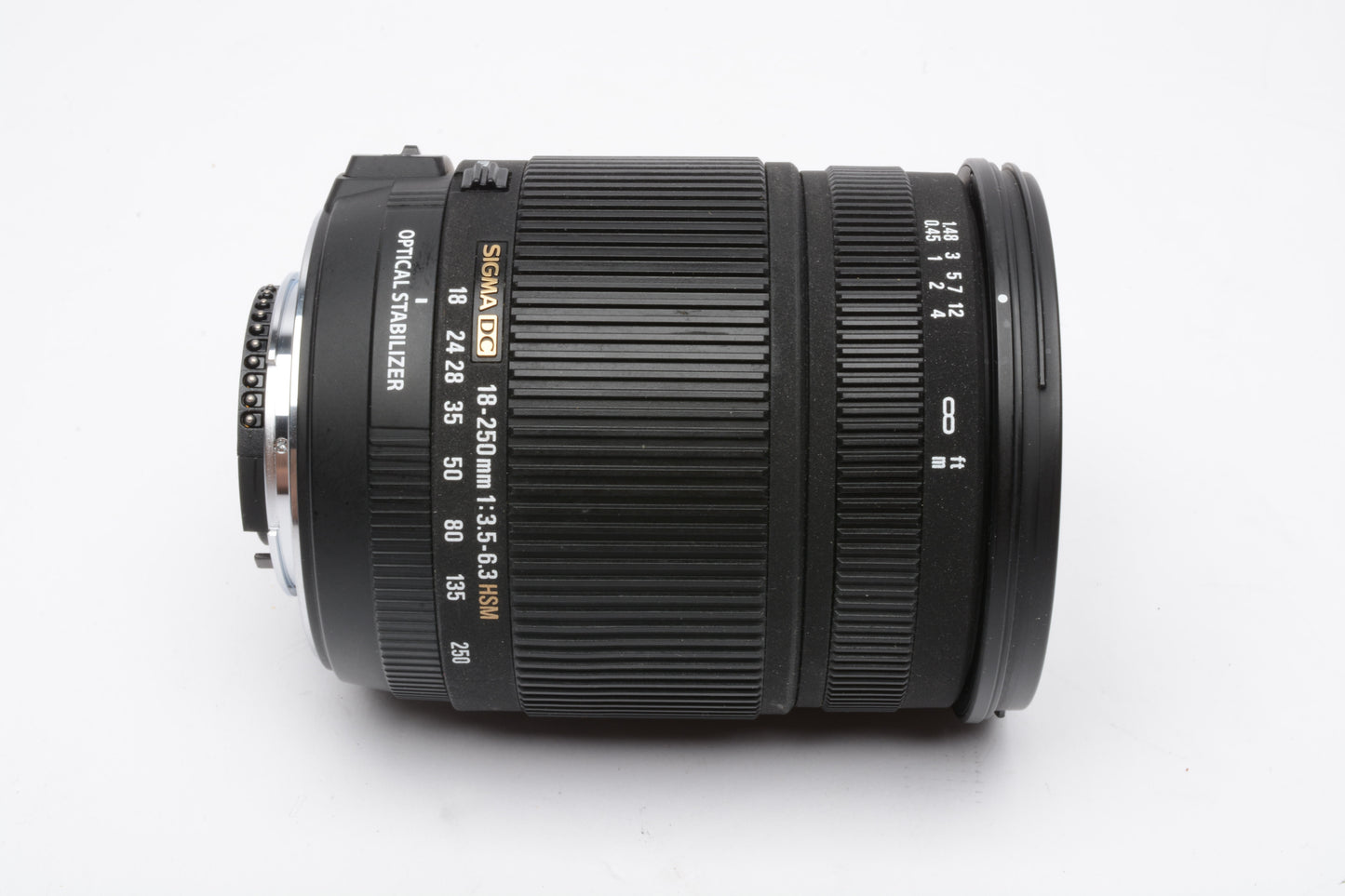 Sigma DC OS 18-250mm f3.5-6.3 HSM zoom lens for Nikon, hood, UV, caps