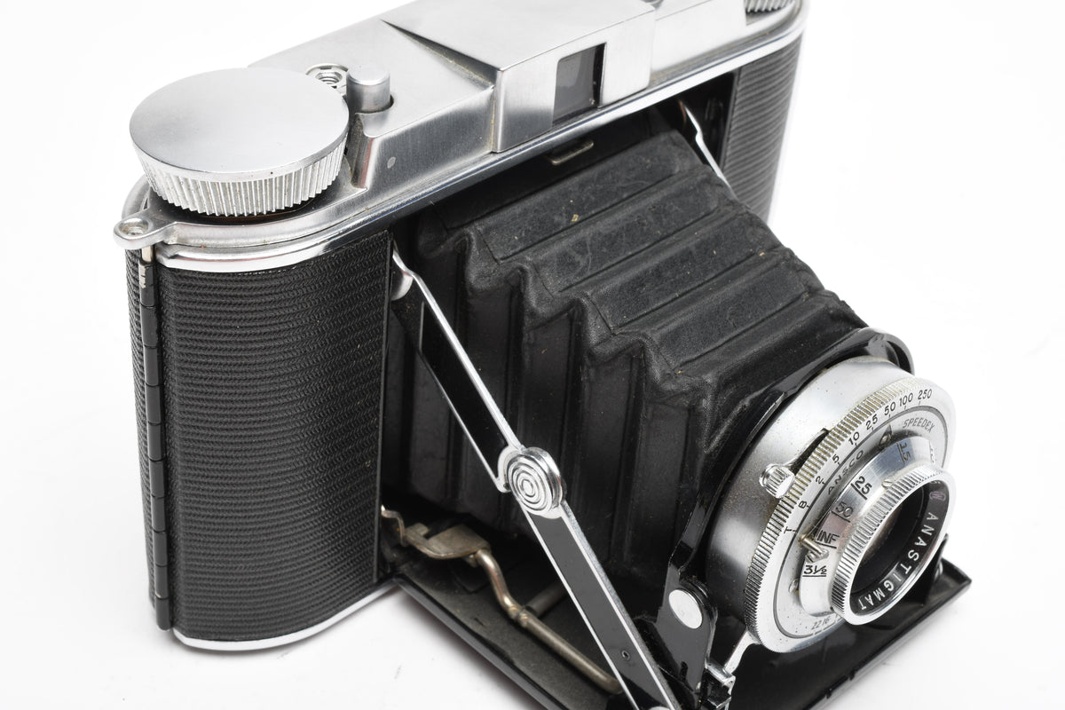 Ansco Speedex Folding Camera 90mm F4.5 Lens w/ Leather Case, Vintage, Read*