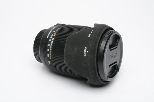 Sigma DC OS 18-250mm f3.5-6.3 HSM zoom lens for Nikon, hood, UV, caps