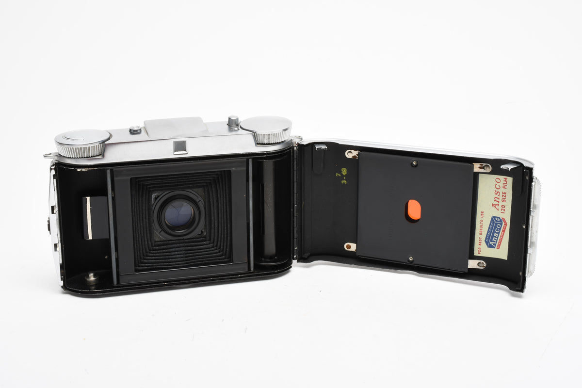 Ansco Speedex Folding Camera 90mm F4.5 Lens w/ Leather Case, Vintage, Read*