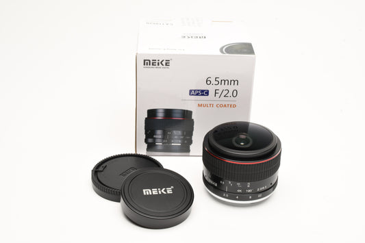 Meike 6.5mm f2 FE Lens for Sony E Mount, Mint- Boxed