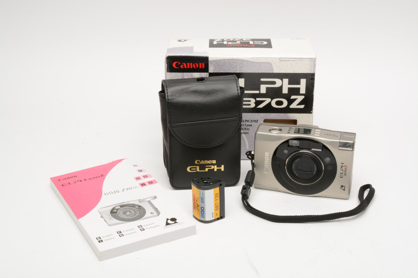 Canon Elph 370z IX-240 APS Camera, w/case, strap, manuals, box + 1X roll film