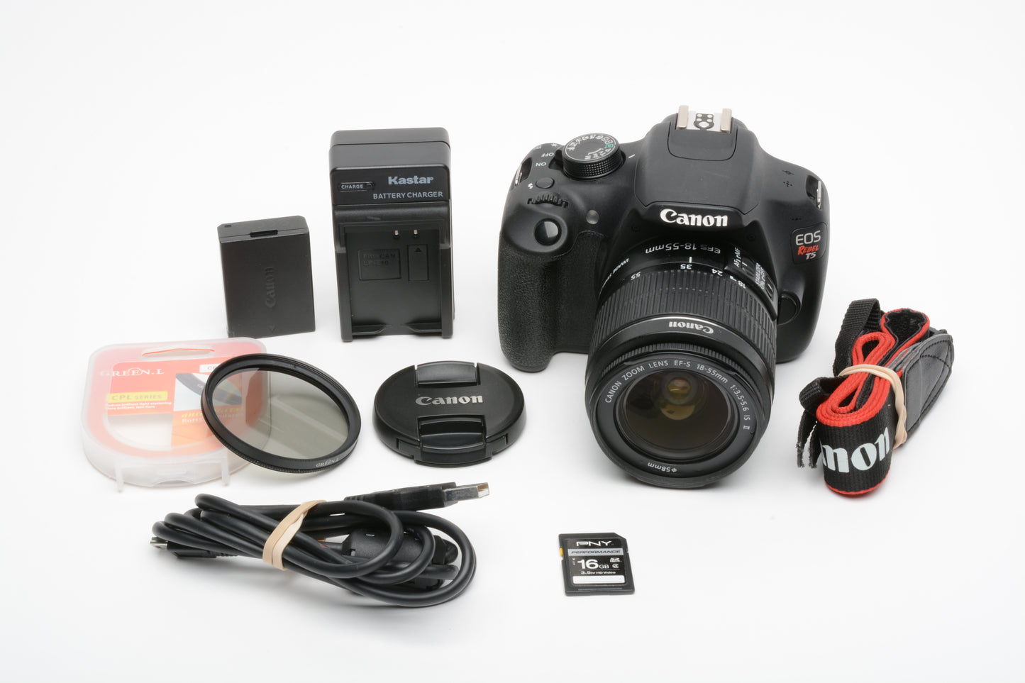 Canon EOS Rebel T5 DSLR w/18-55mm zoom, batt+charger+SD card, Only 10,492 Acts!