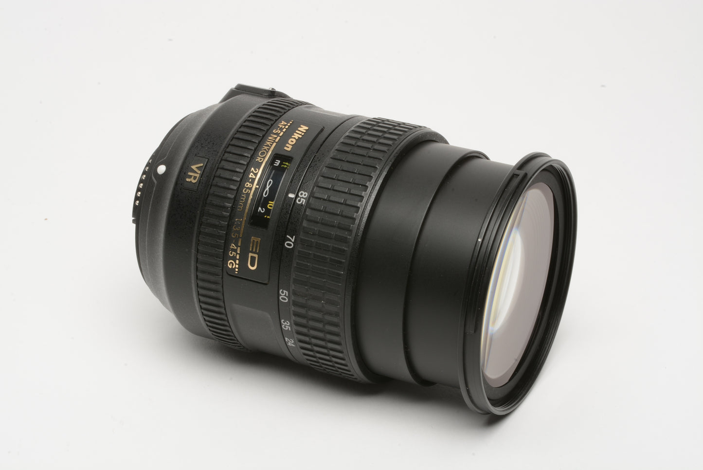 Nikon Nikkor AFS 24-85mm f3.5-4.5G ED VR zoom lens, caps, HGX UV filter, clean