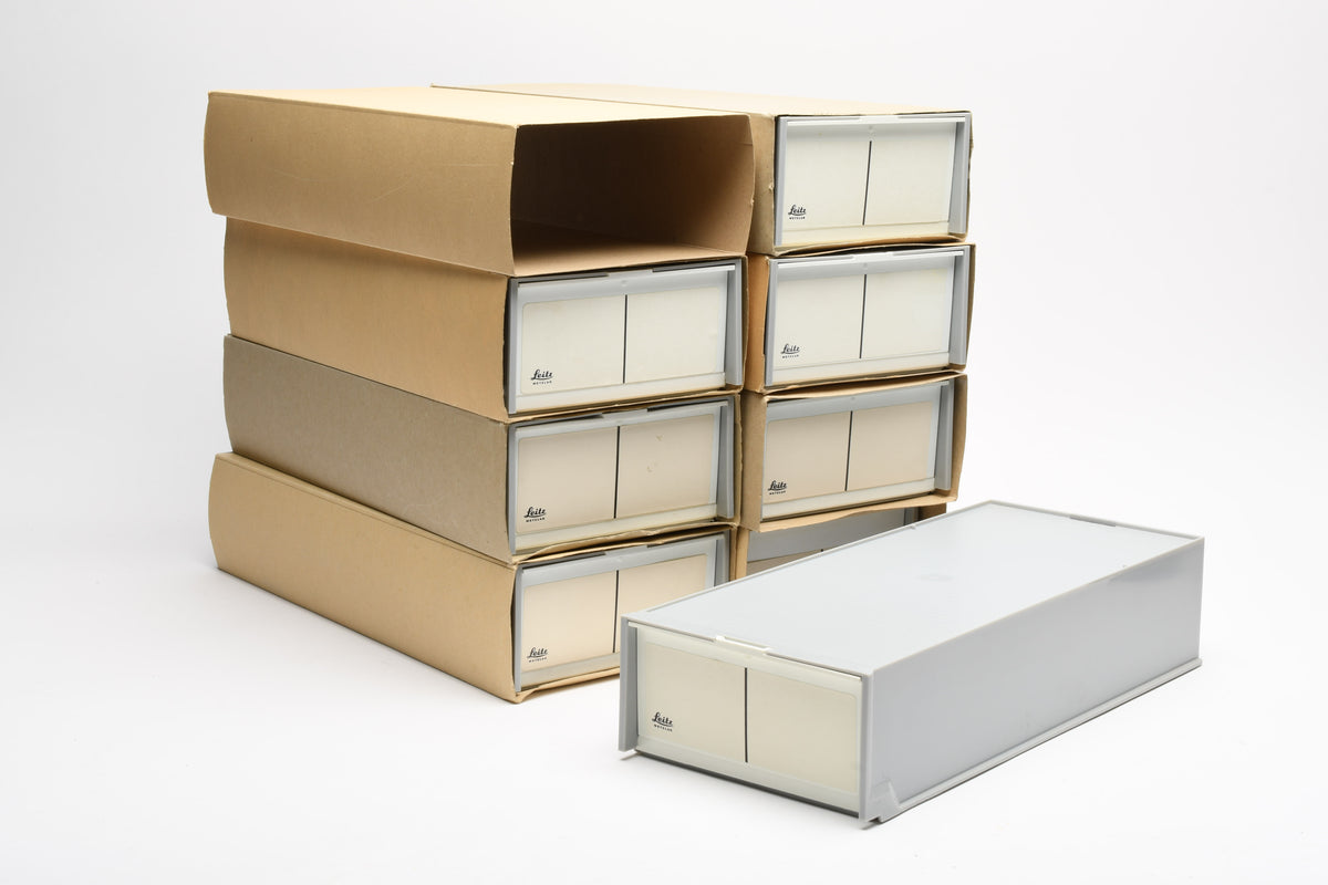 8X Leica Leitz straight slide trays holds 100 35mm slides (2x 50 slot trays per box, 8 boxes)