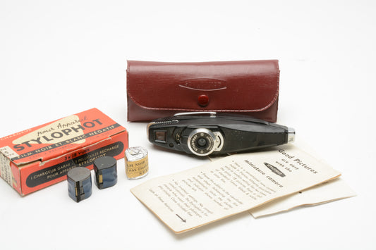 Secam Stylophot 16mm Film Subminiature Spy Camera in Case + Film, Intr. Vintage