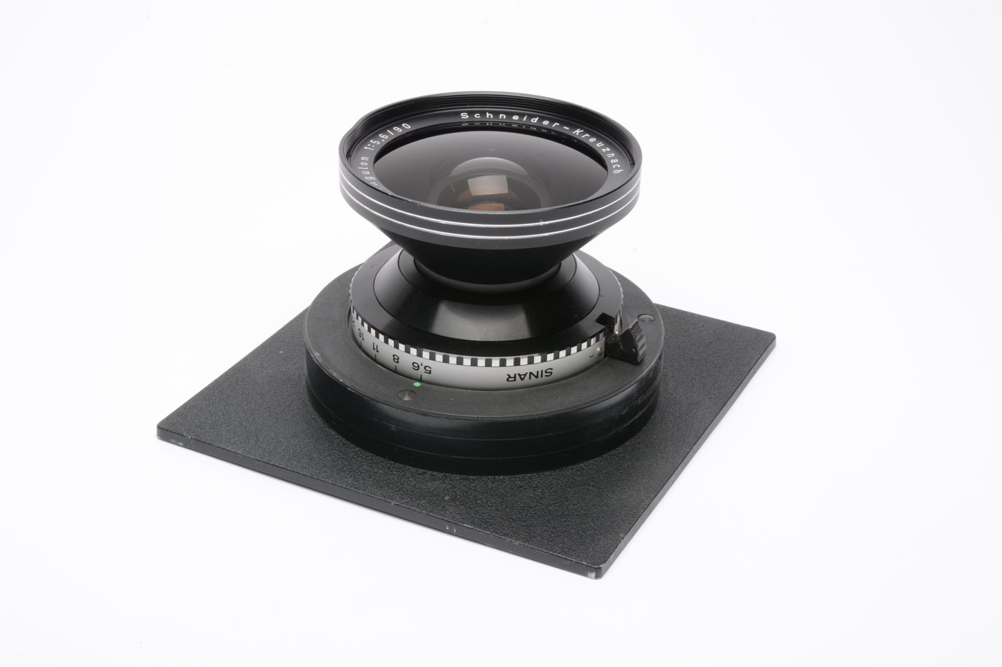 Schneider Super Angulon 90mm f5.6 lens w/Sinar blades and board