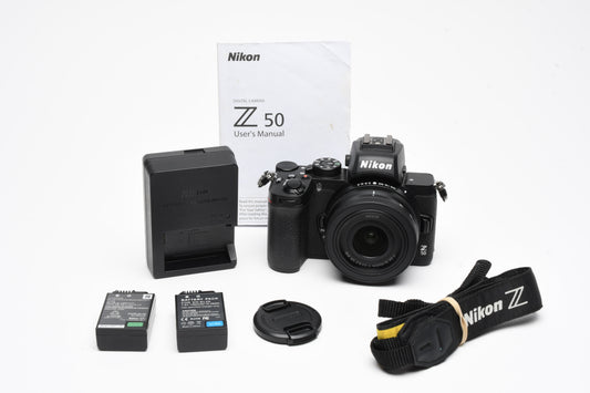 Nikon Z50 Mirrorless w/16-50mm f3.5-6.3 DX zoom, 2batts, charger, 4239 Acts!