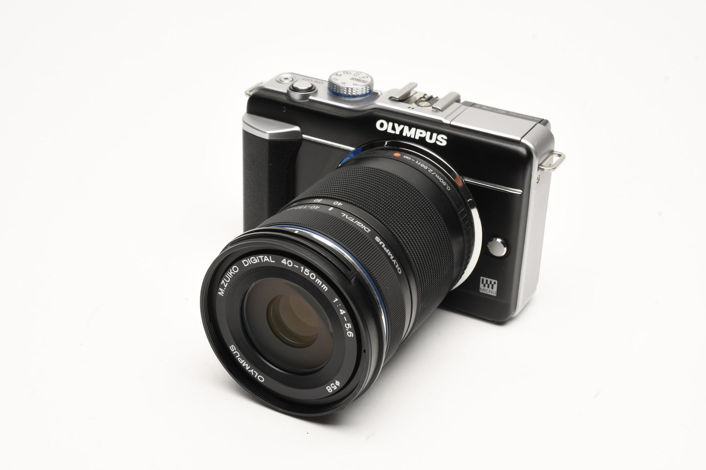 Olympus E-PL1 double zoom w/14-42mm, 40-150mm, VF-2, Mint-, Boxed