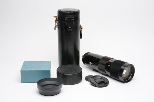 Tamron 80-250mm f3.5 Telephoto zoom lens, caps + lens hood + case, Minolta MD