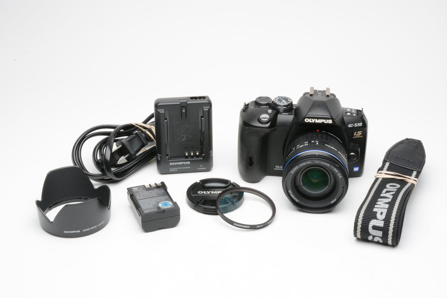 Olympus E510 DSLR w/14-42mm f3.5-5.6 Ed zoom lens, batt+charger+UV only 3064 Acts