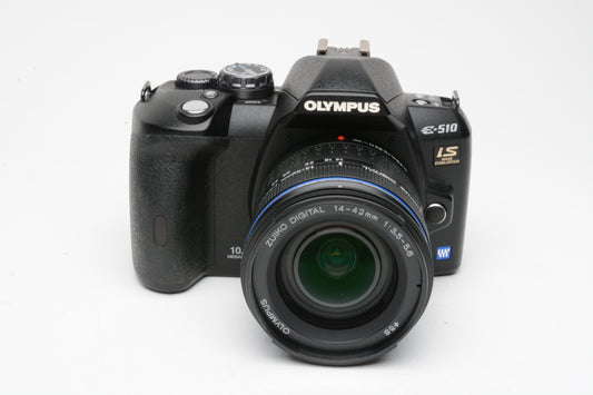 Olympus E510 DSLR w/14-42mm f3.5-5.6 Ed zoom lens, batt+charger+UV only 3064 Acts