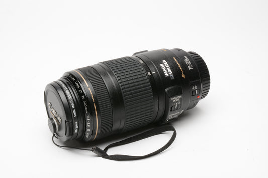 Canon EF 70-300mm f4-5.6 IS USM zoom lens, caps, UV, Mint-