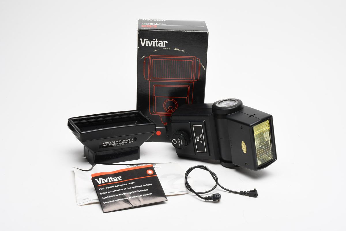 Vivitar 283 Auto Thyristor Flash, Sync, Adapter, Clean, tested, Made in Japan, Boxed