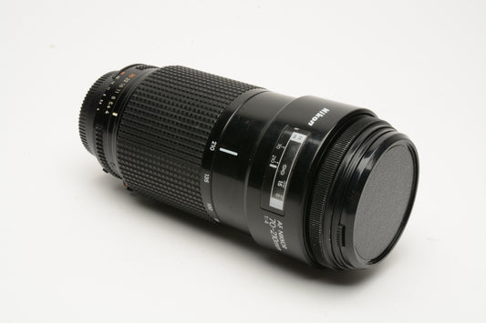 Nikon AF Nikkor 70-210mm f4 telephoto zoom lens, caps, Sharp!