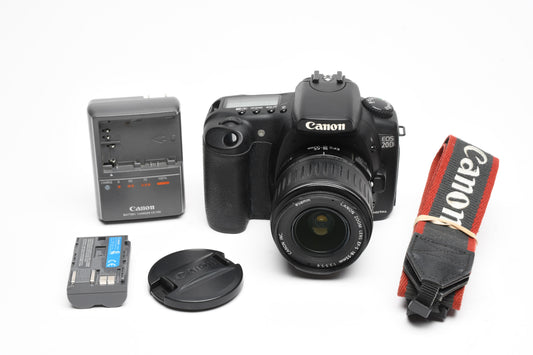Canon EOS 20D DSLR w/18-55mm f/3.5-5.6 Lens, Batt., charger, +strap