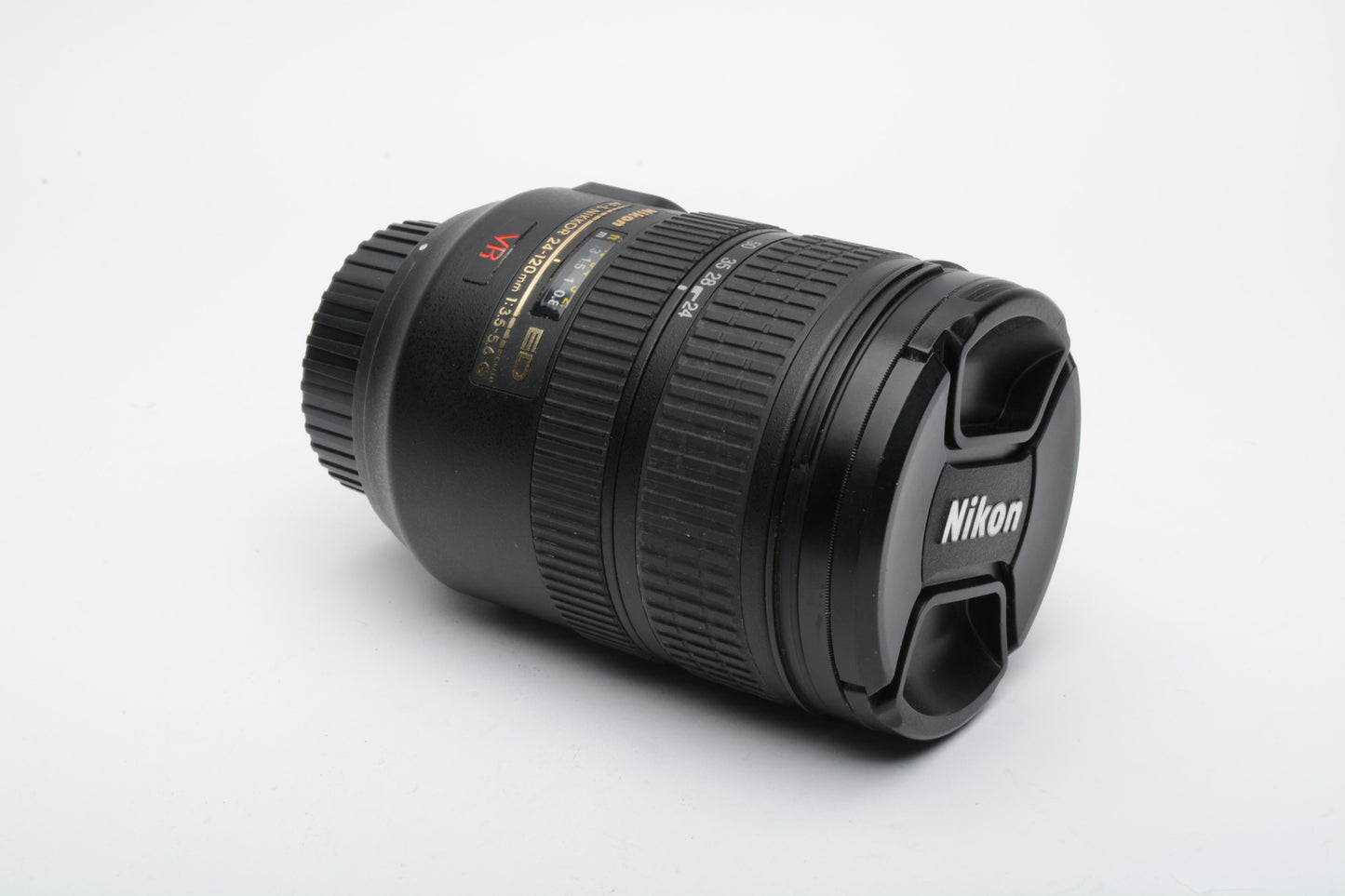 Nikon AF-S 24-120mm f3.5-5.6G ED VR zoom lens, caps, clean and sharp +UV