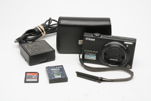 Nikon Coolpix S6100 Digital Point&Shoot 16MP (Black) +8GB SD, Case, Nice & Clean