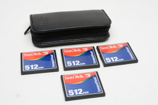 4X Sandisk 512MB CF cards in great pouch, clean, formatted