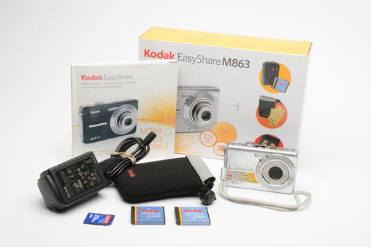 Kodak EasyShare M863 8.2MP Digital Point&Shoot Camera, 2Batts, Case, 256MB SD