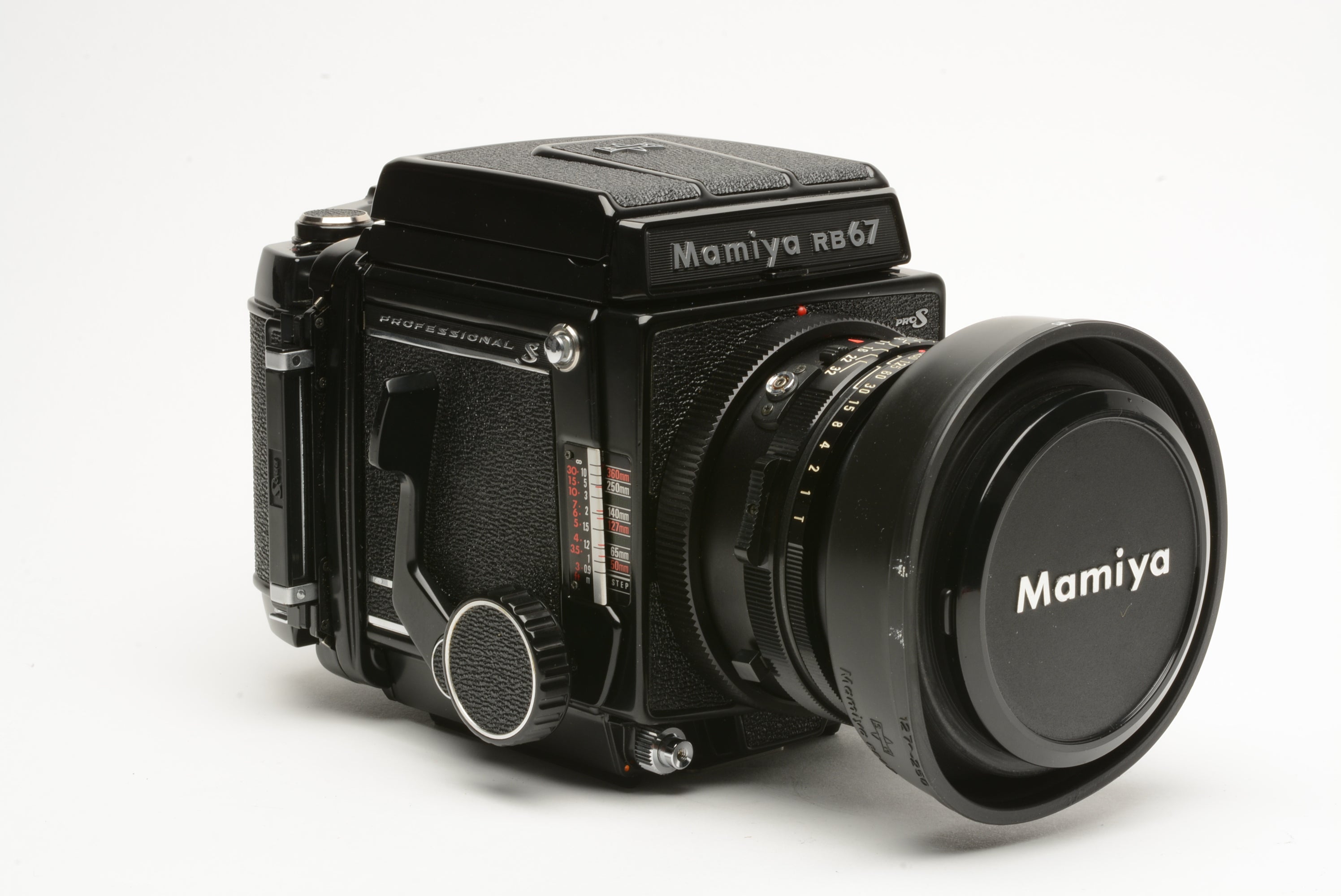 Mamiya RB67 Pro S Body w/90mm F3.8 C lens, 120 back, WLF, hood