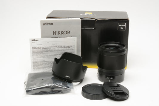 Nikon Nikkor Z 35mm F1.8 S Wide lens, Hood+Caps, Mint, USA, Boxed