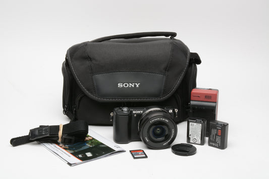 Sony A5000 w/16-50mm f3.5-5.6 zoom, Tested, Clean, 2batts+charger+case