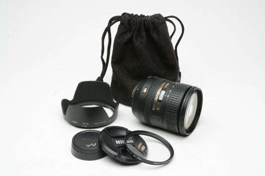 Nikon AF-S 16-85mm f3.5-5.6G ED DX VR Wide angle zoom, caps, UV, pouch