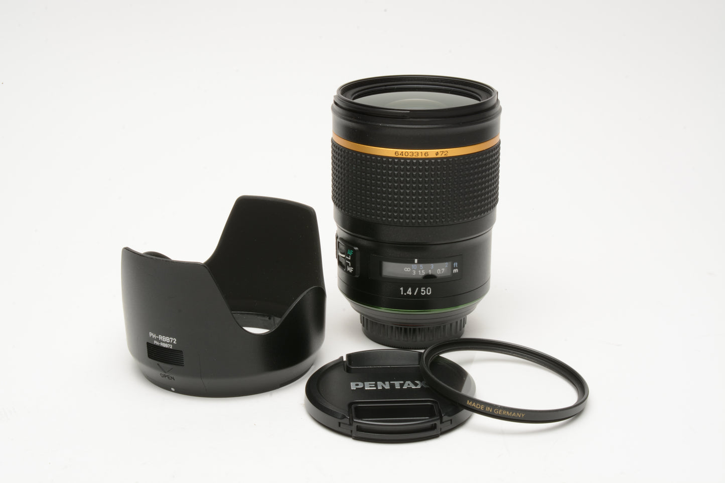 Pentax HD Pentax-D FA 50mmF1.4 SDM AW Prime lens, hood, B+W UV, Caps, Box