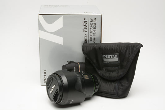 Pentax HD Pentax-D FA 50mmF1.4 SDM AW Prime lens, hood, B+W UV, Caps, Box