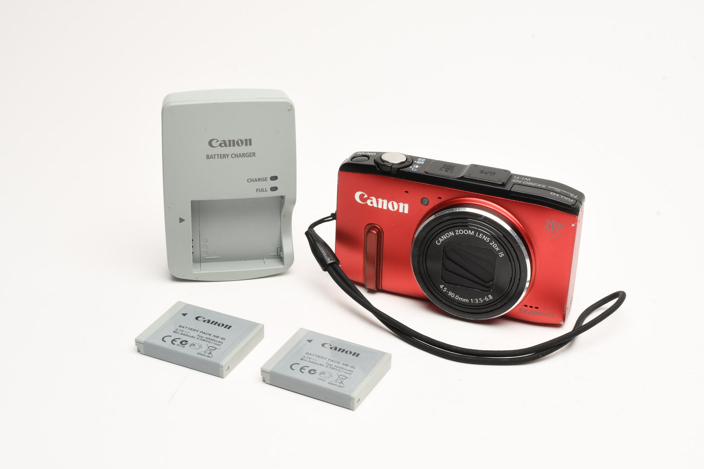 Canon PowerShot SX280 HS 12.1MP Digital Point&Shoot Camera (Red), 2Batts