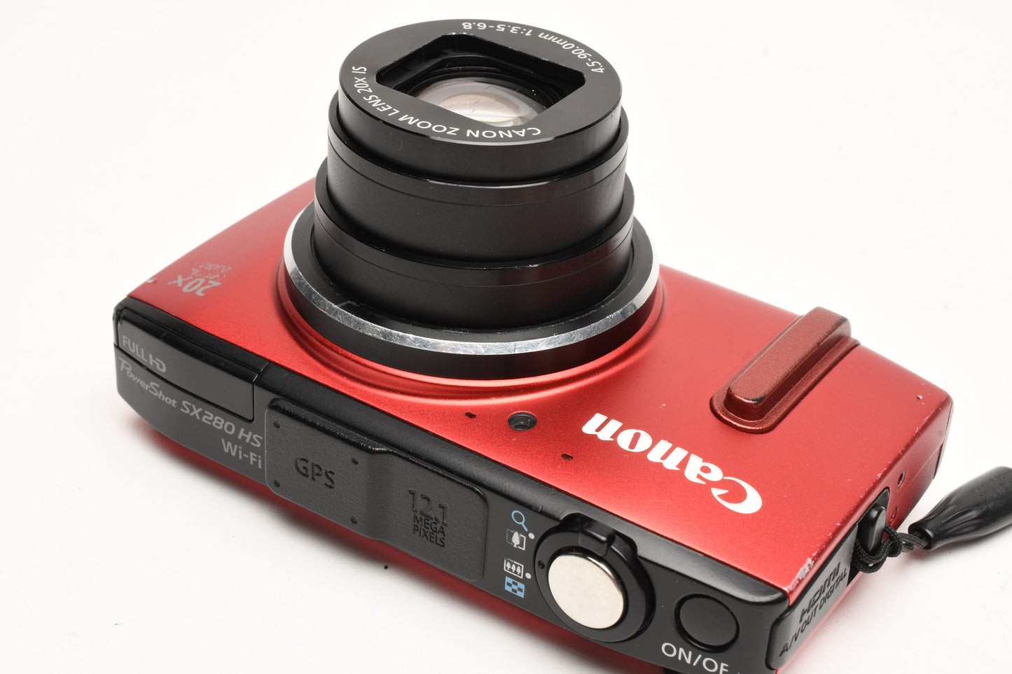 Canon PowerShot SX280 HS 12.1MP Digital Point&Shoot Camera (Red), 2Batts