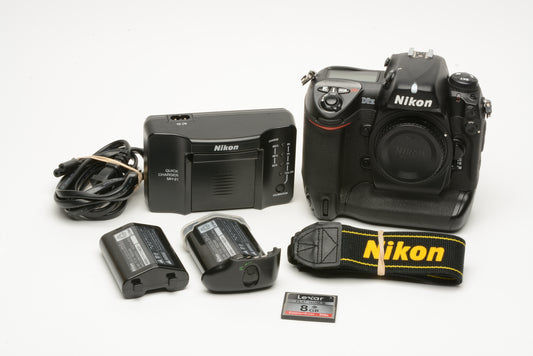 Nikon D2H DSLR Body, 2batts, charger, 8GB CF, strap, 30K Acts, tested, very clean