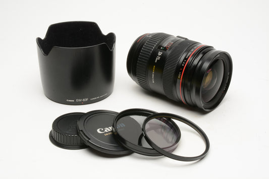 Canon EF 24-70mm f2.8L USM zoom lens, hood, caps, UV+CPL, very sharp, Great!