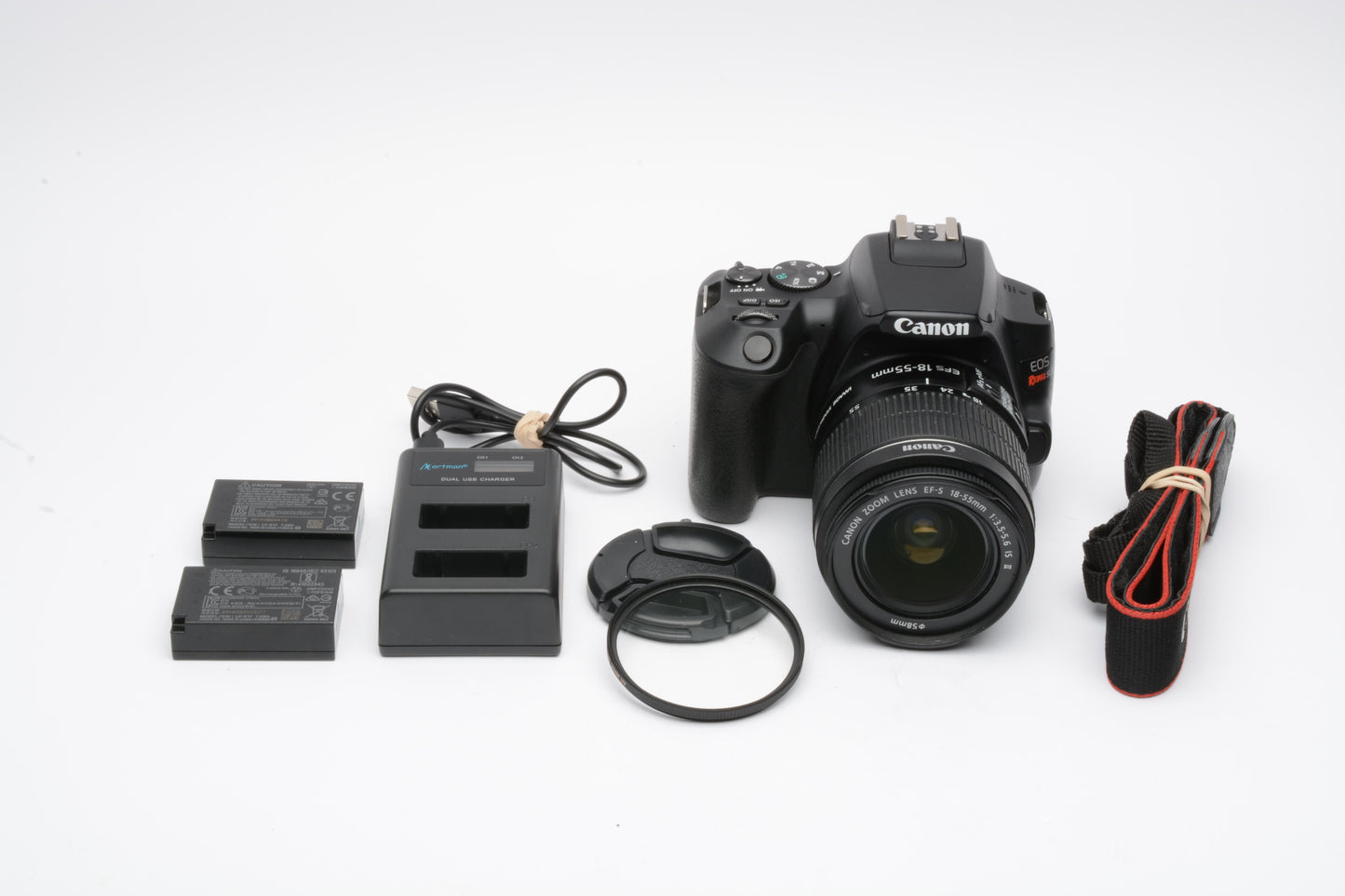 Canon EOS Rebel SL3 DSLR w/18-55mm f3.5-5.6 IS II zoom lens, 2batts, charger, Nice!!