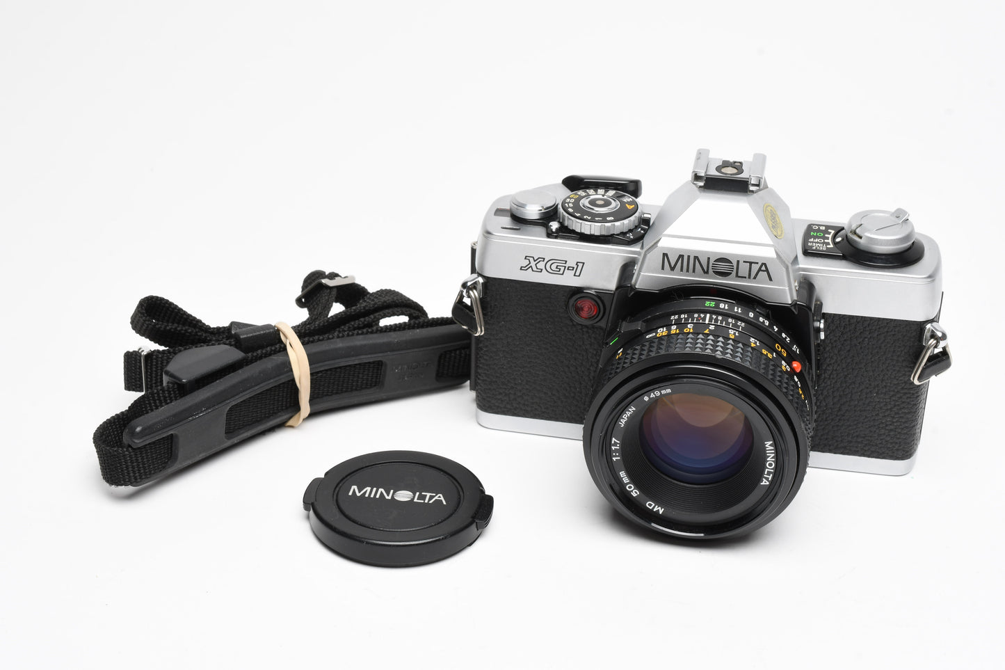 Minolta XG-1 35mm SLR w/ MD 50mm f1.7 Lens, Strap, New Seals, Clean!