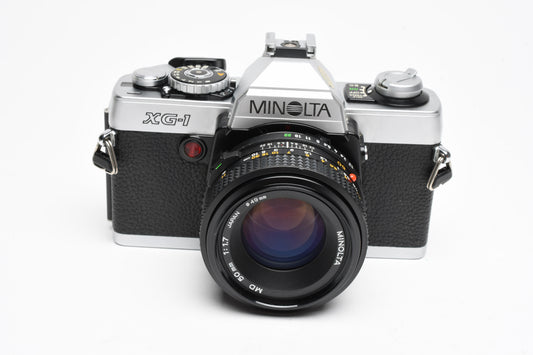 Minolta XG-1 35mm SLR w/ MD 50mm f1.7 Lens, Strap, New Seals, Clean!