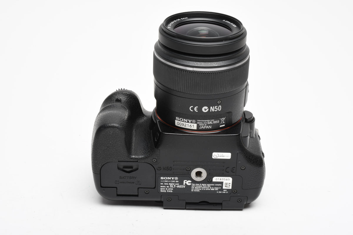 Sony A65 SLT-A65V DSLR Body w/18-55mm zoom, batt, charger, strap, only 6633 acts!