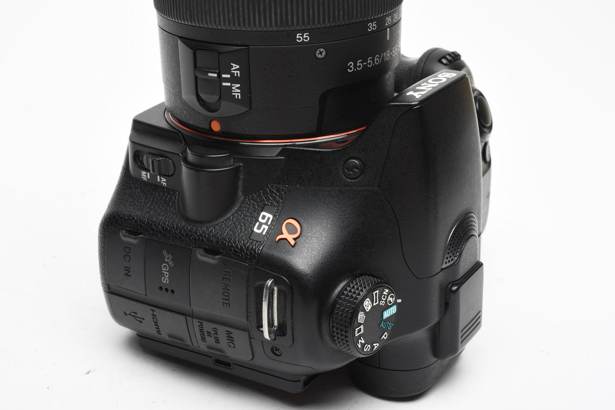 Sony A65 SLT-A65V DSLR Body w/18-55mm zoom, batt, charger, strap, only 6633 acts!
