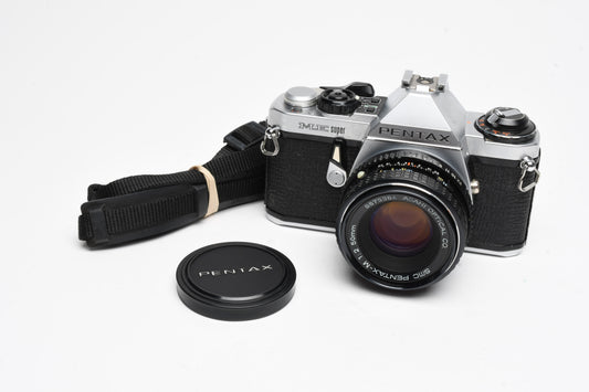 Pentax ME Super SLR w/ Pentax-M 50mm f2 Lens, Strap, New Seals, Nice!