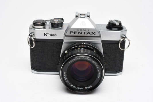 Pentax K1000 35mm SLR w/50mm f1.8 SMC Lens, Strap, New Seals, Nice!