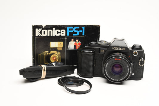 Konica FS-1 35mm SLR w/40mm f1.8 prime lens, Sky, new seals, Good!
